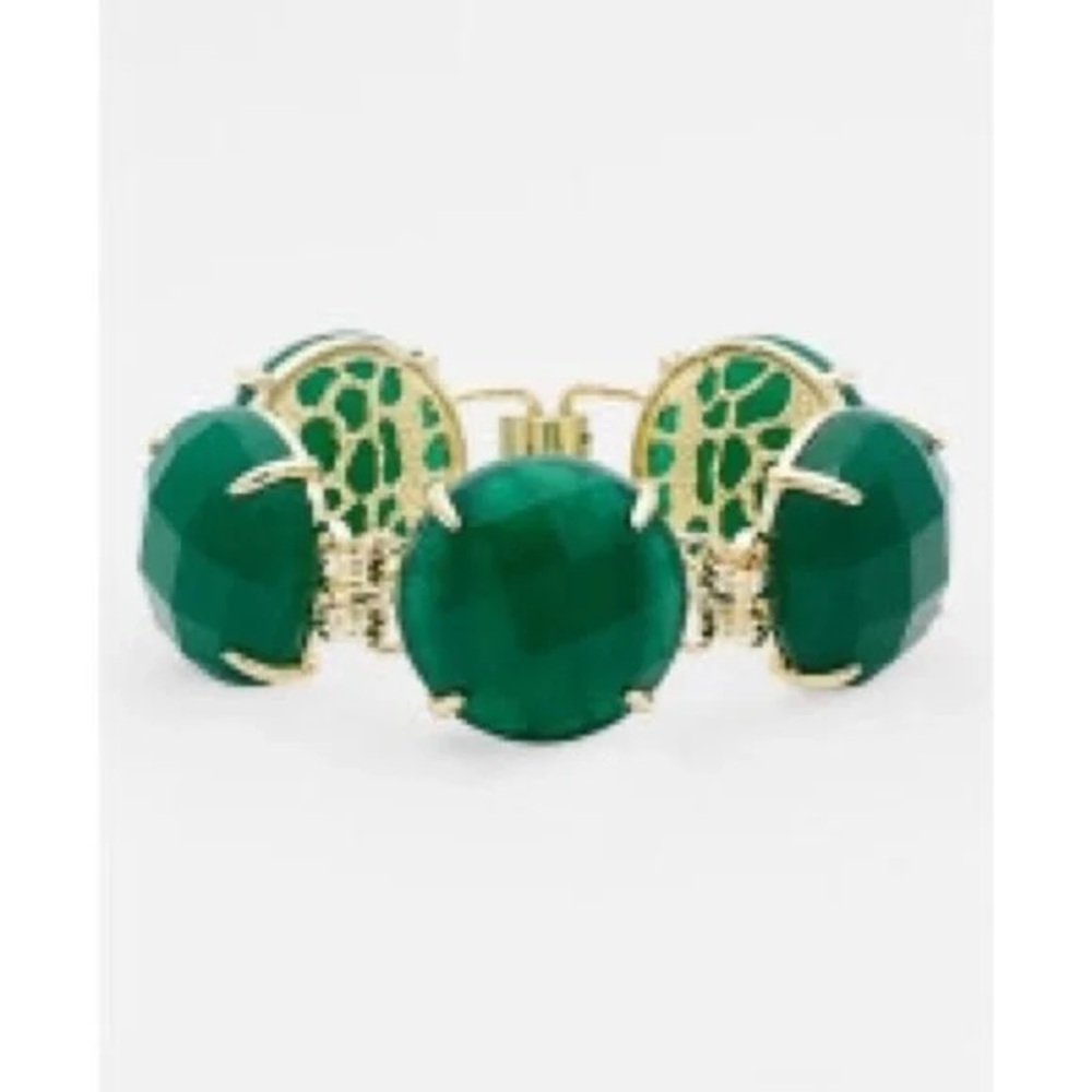 Kendra Scott Cassie statement bracelet with emerald green stones and gold